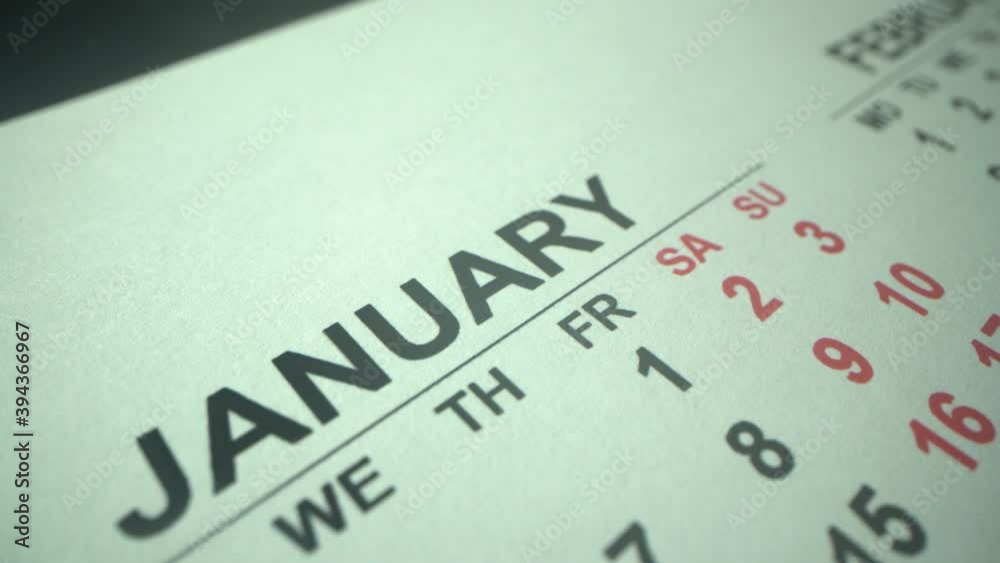 Calendar 2021. First month of the year January and holidays in close up shot. All weekends of the month Calendar 2021. First month of the year January and holidays in close up shot. All weekends of the month