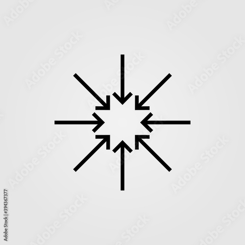 Multiple arrows pointing center icon in line style.