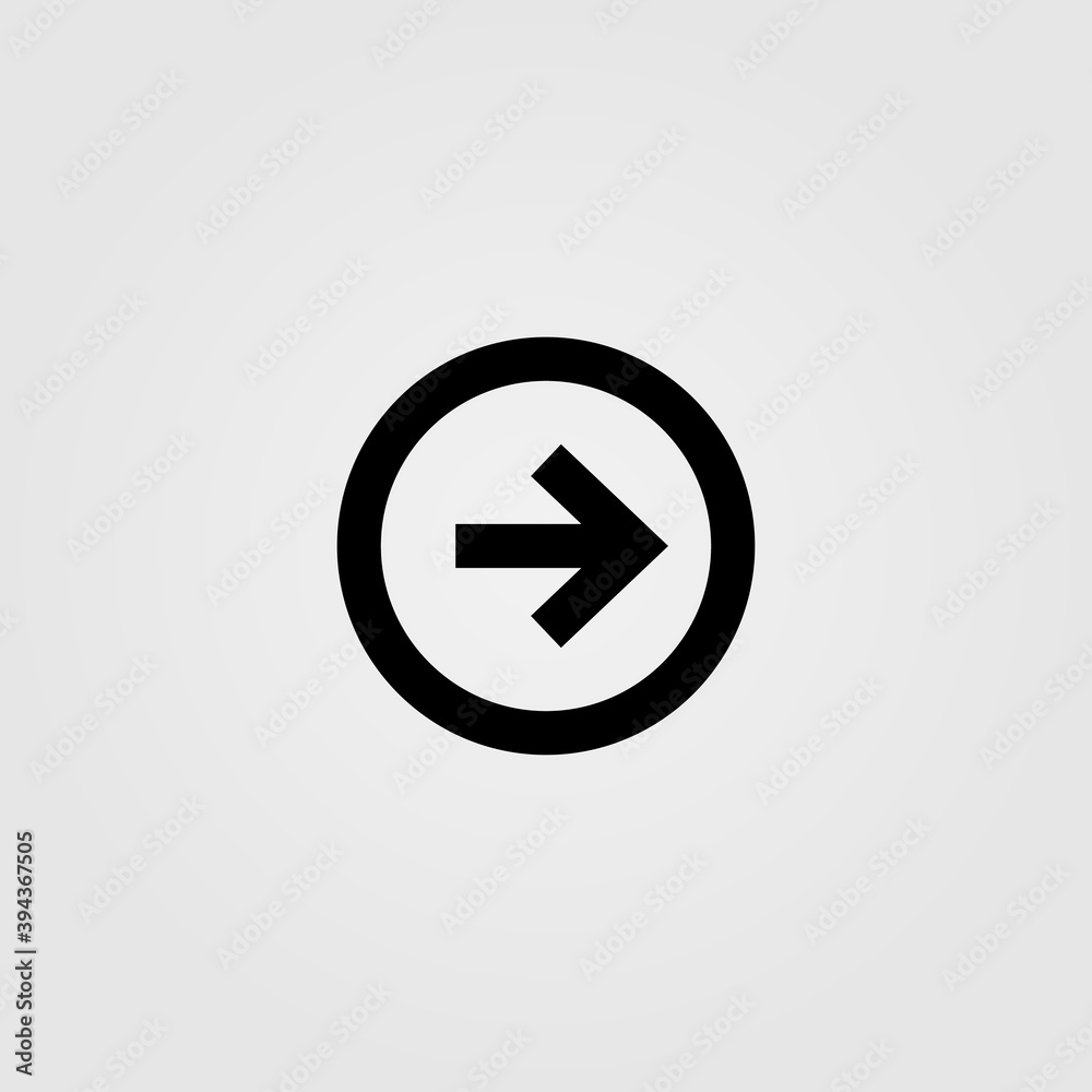 Rounded right direction arrow icon. Next symbol, navigation menu button for web and mobile design.