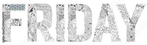 Word friday. Vector decorative zentangle object for coloring