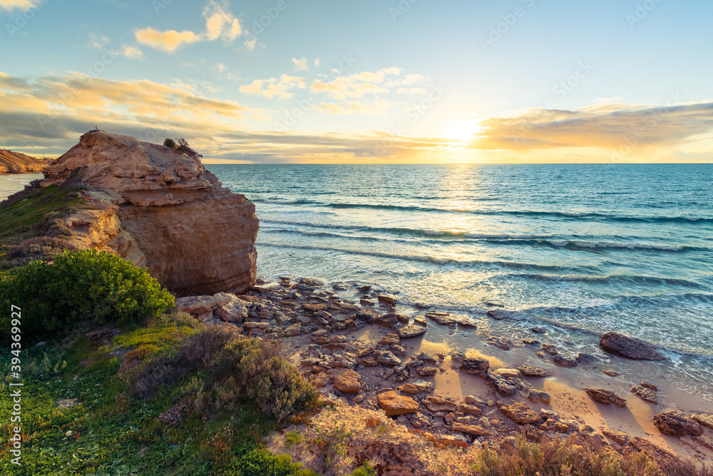 Beautiful sunset at Port Willunga beach viewed from the clifftop, South Australia