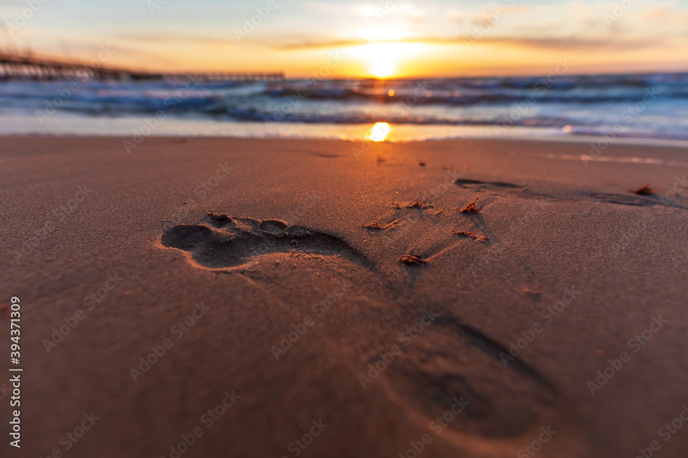 Image of beach footprints in the sand steps walking barefoot Image of beach footprints in the sand steps walking barefoot