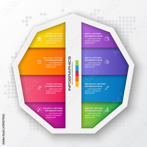 Nonagon infographic,Colorful template with 8 options,Vector illustration.