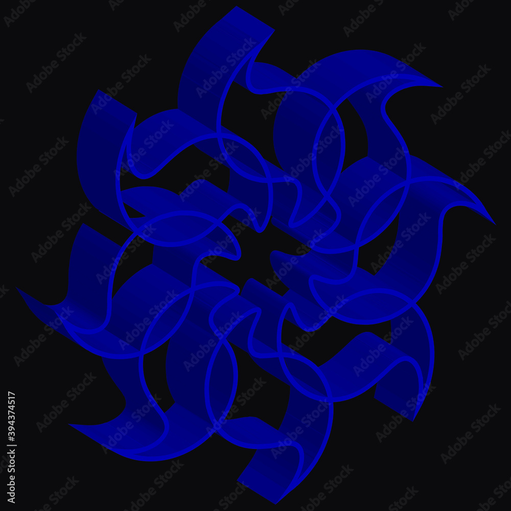 Obraz premium black background with swirling blue geometric floral abstract pattern