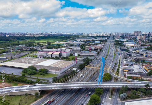 Guarulhos city, Dutra highway, city landmark on the bridge over the highway, Guarulhos city