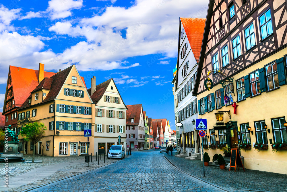 travel in Bavaria (Germany) - old town Dinkelsbuhl with traditionanal colorful houses. Famous route 