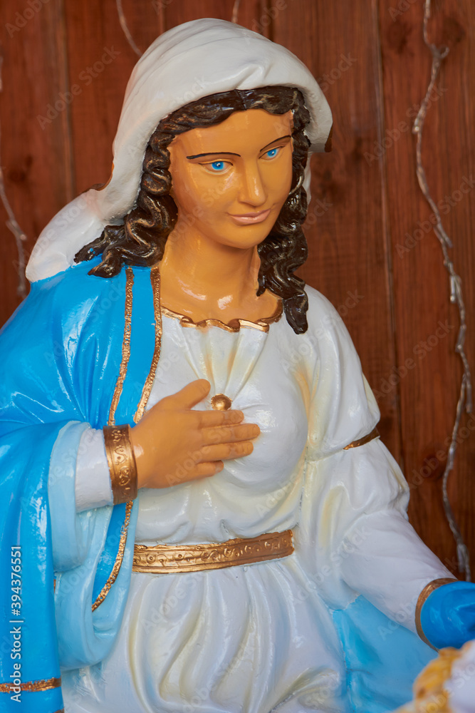statuette of Mary,figurine of the Mother of God in the nativity scene for Christmas