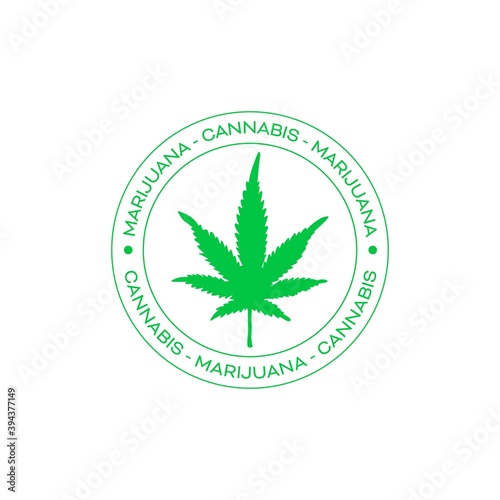 Vector illustration of marijuana leaves in a circular emblem isolated in white background