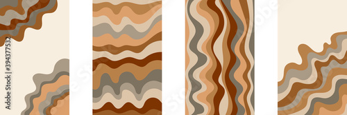 Set of 4 hand drawn abstract geometric design posters, vector template with different wavy elements,  vintage colors.