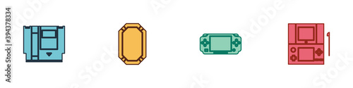 Set Cartridge, Poker table, Portable video game console and icon. Vector.