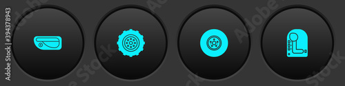 Set Car door handle, wheel, brake disk and Gear shifter icon. Vector.