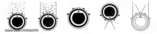 A set of vector icons for the robot vacuum cleaner. Five elements in different styles. A simple illustration from the Smart home collection. It can be used for the Internet, mobile devices, and so on.