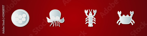 Set Caviar on a plate, Octopus, Lobster and Crab icon. Vector.