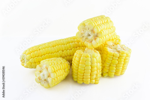 Fresh corn cob isolated on white background.
