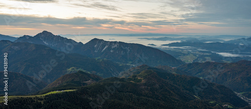 Morning mists covering Ljubljana basin during temperature inversion.