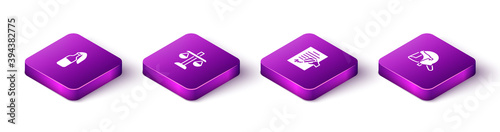 Set Isometric Cocktail molotov, Scales of justice, Petition and Police helmet icon. Vector.