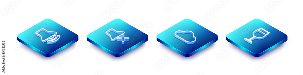 Set Isometric line Speaker volume, mute, Cloud and Wine glass icon. Vector. Set Isometric line Speaker volume, mute, Cloud and Wine glass icon. Vector.