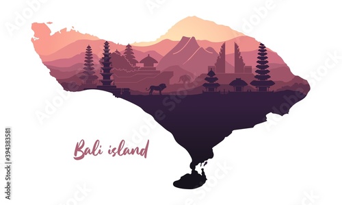 Fotografia Map of the island of Bali with abstract landscape of the Indonesian island of Ba