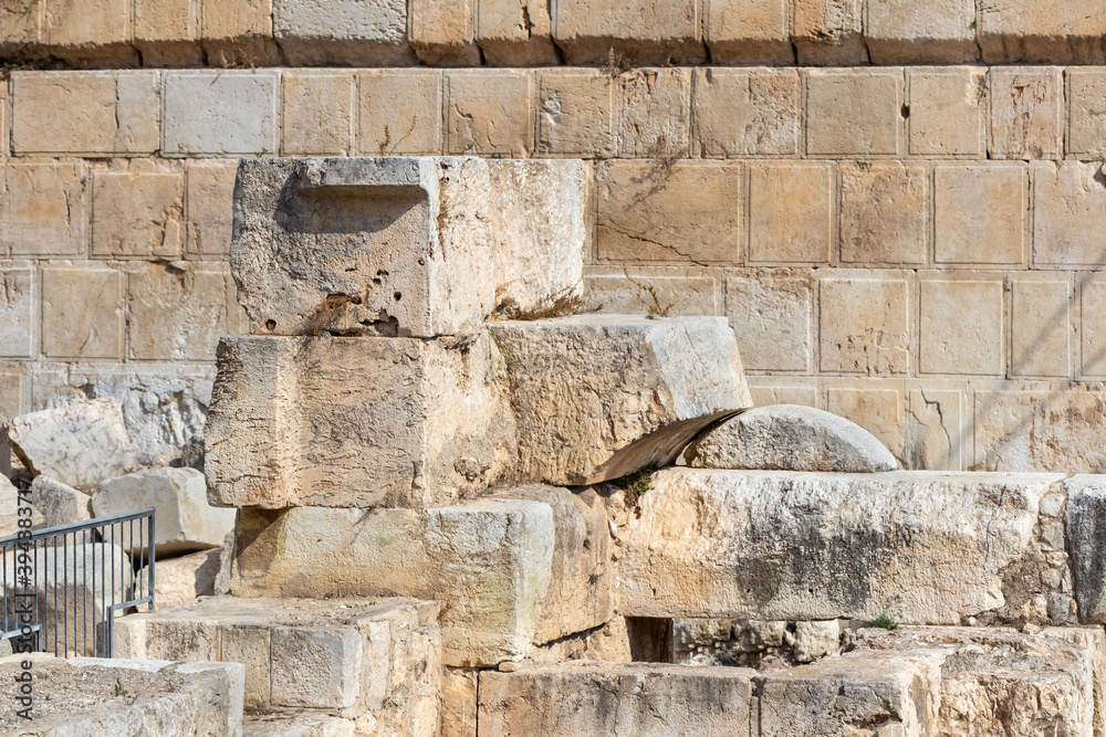 The Archaeological  site near the walls of the Temple Mount in the old city of Jerusalem in Israel