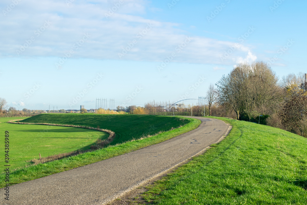 Dutch landscape with dike and road