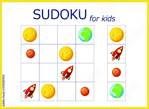 Sudoku for kids. Sudoku. Children's puzzles. Educational game for children. rocket, planet, space world