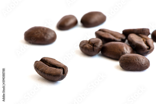 Roasted coffee beans isolated on white background