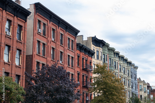 Row of Colorful Old Residential Buildings in Hoboken New Jersey
