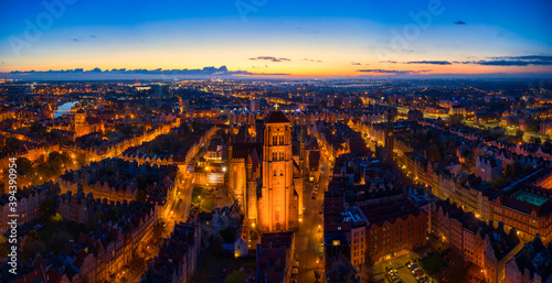 Aerial view of the St. Mary's Basilica in Gdansk at dawn, Poland © Patryk Kosmider