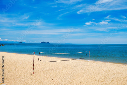 Deserted beach with volleyball court 