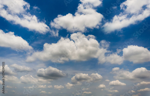 beautiful blue sky and white fluffy cloud horizon outdoor for background.