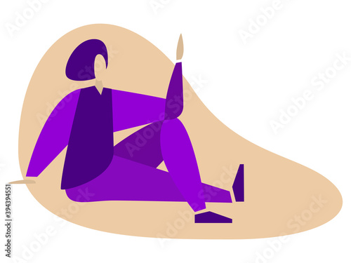 Woman practicing yoga pose. Monochrome vector illustration. Girl meditate and relax. Isolated 