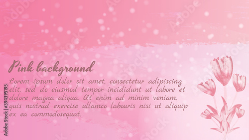 Design picture pink background banner card flowers in the snow