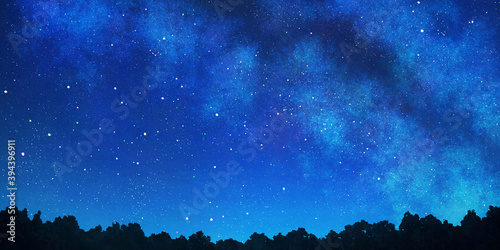 Fotografie 天の川の見える星空のイラスト　山奥　満天の星空　美しい背景装飾