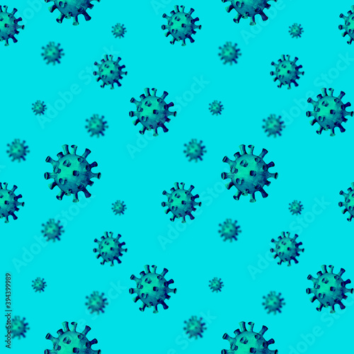 Corona virus 2019-nCoV cells seamless pattern. Watercolor hand painted novel coronavirus texture