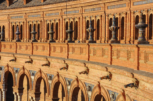 Plaza de España or Spain Square in Seville, Spain. Arcades, regionalism architecture