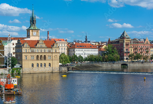 Prague bridges and architecture along the Vltava river.
