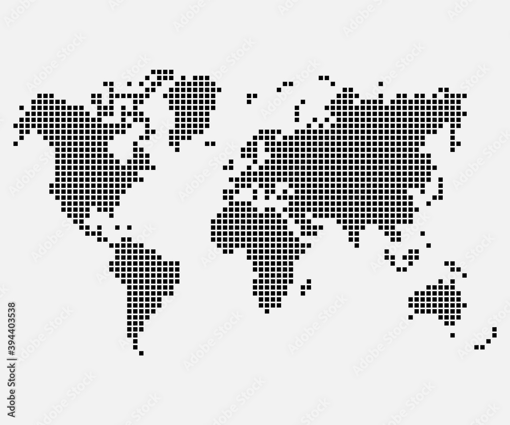 Pixel mosaic map of World. Halftone design. Vector illustration. Pixel mosaic map of World. Halftone design. Vector illustration.