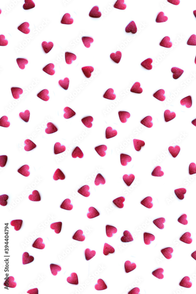 Valentine day Card with red hearts, flat lay Valentine day Card with red hearts, flat lay
