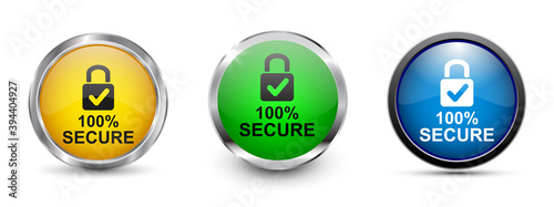 Set 100 percent secure button, concept network protection background design, protect mechanism, system privacy, cyber technology security