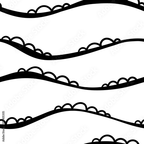 simple black waves. lace doodle seamless pattern