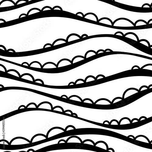 doodle waves seamless pattern. simple black lace