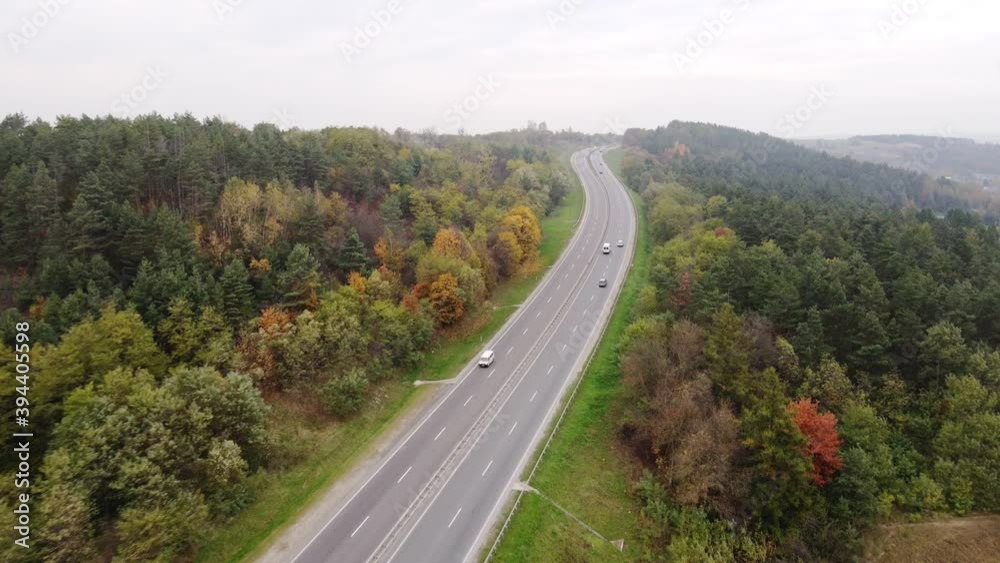 aerial view of highway autumn weather
