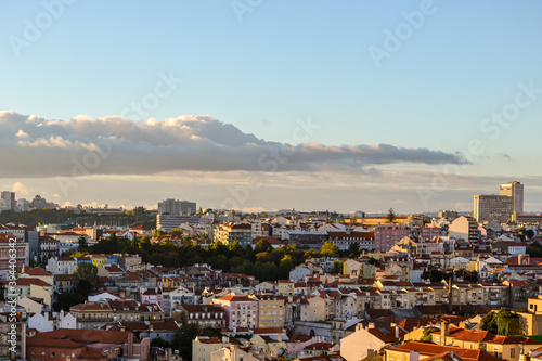 View of the city of Lisbon from the surrounding hills, Portugal.  © Senatorek