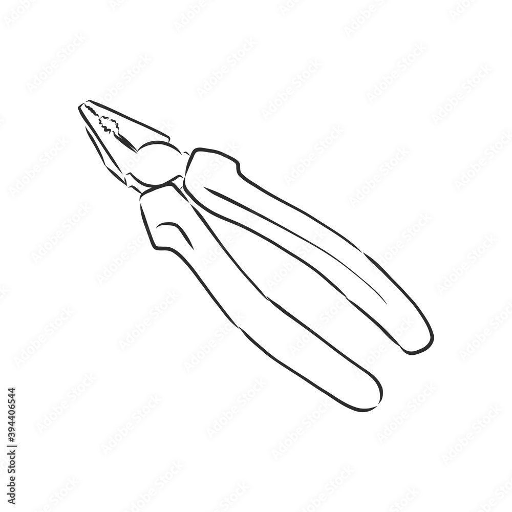 Pliers pincers hand tool isolated on white background. Vector illustration, pliers vector sketch illustration Pliers pincers hand tool isolated on white background. Vector illustration, pliers vector sketch illustration