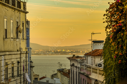 View of the city of Lisbon from the surrounding hills, Portugal. 