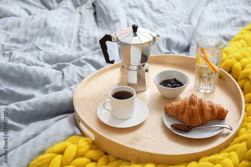 Cozy morning breakfast in b...