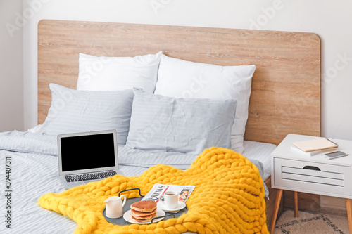 Tray with tasty breakfast a...