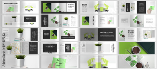 Vector layouts of horizontal presentation design templates for landscape design brochure, cover design, flyer, book design, magazine. Home office concept, study or freelance, working from home.