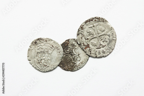 Charles IX old sol lyon mint coins flat lay