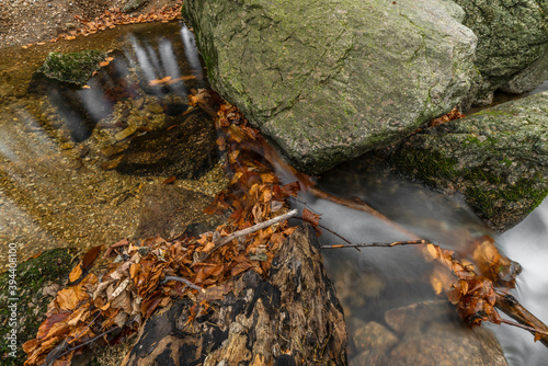 Maly Bily Stolpich waterfall in autumn fresh morning in Jizerske mountains photo